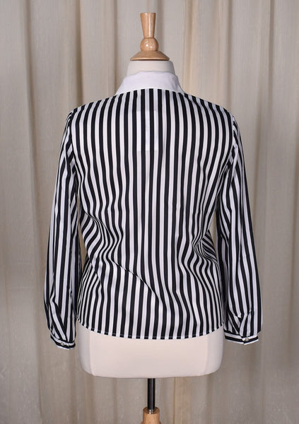 NWT 1940s Style Black & White Striped Bow Blouse
