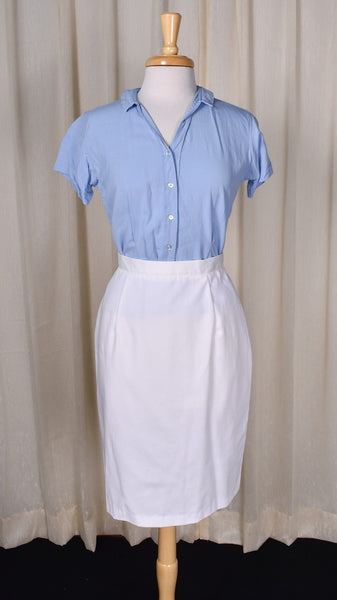 1950s Style White Button Back Pencil Skirt