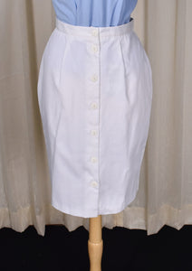 1950s Style White Button Back Pencil Skirt