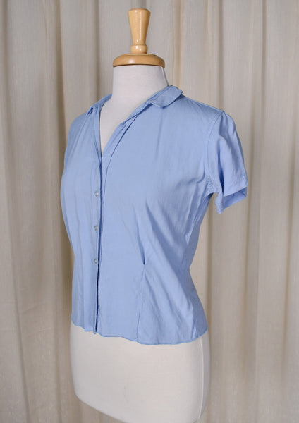 1960s Sky Blue Short Sleeve Blouse