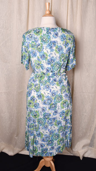 NWOT 1950s Blue Daisy & Rhinestone Dress