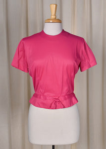 1960s Raspberry Button Back Bow Blouse