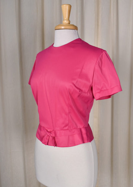 1960s Raspberry Button Back Bow Blouse