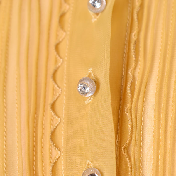 1950s Sheer Yellow Rhinestone Button Blouse