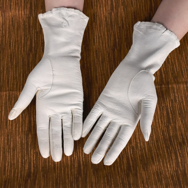 Soft Off White Leather Driving Gloves