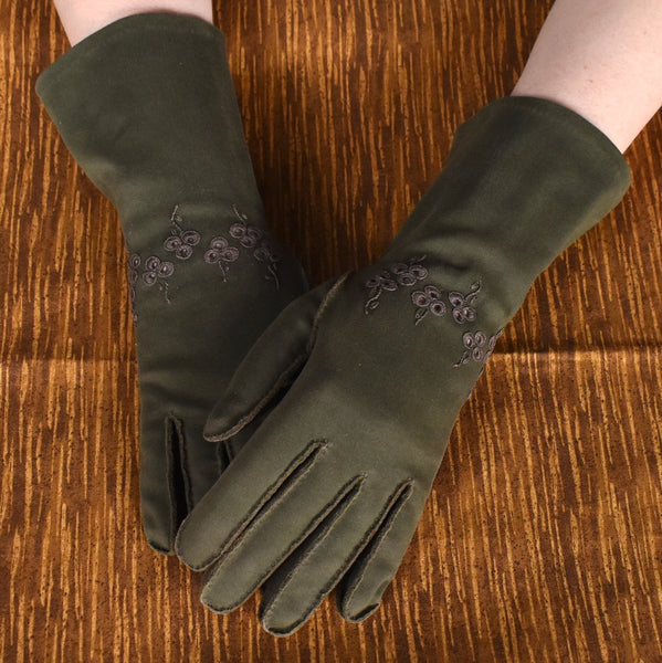 Long Army Green Eyelet Gloves