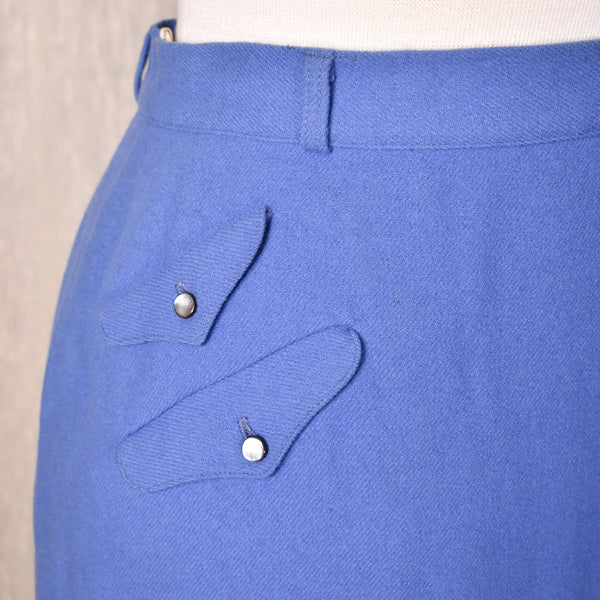 1950s Periwinkle Blue Wool Pencil Skirt