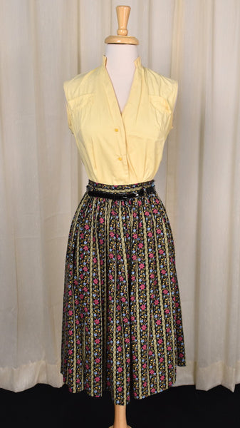 1950s Folksy Floral Pleated Skirt