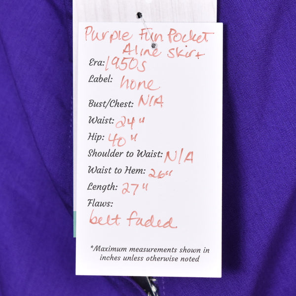 1950s Purple Stitched Pocket A-line Skirt