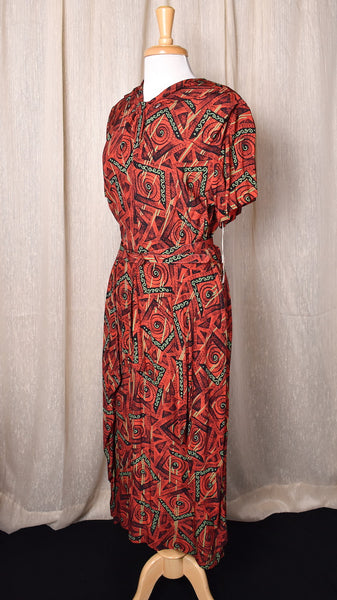 NWT 1940s Red Tribal Peplum Dress