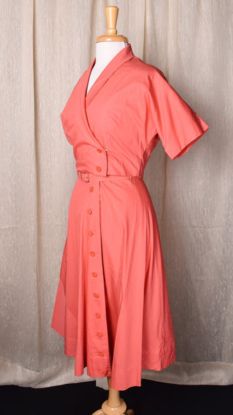 1950s Coral Swing Dress w Bolero Jacket