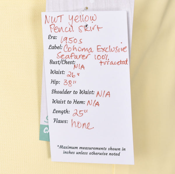 NWT 1950s Yellow Pencil Skirt