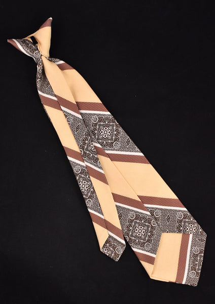 1970s Tan & Brown Stripe Clip On Tie