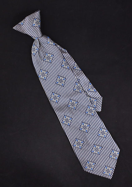 1970s Stripes & Squares Silver Clip On Tie