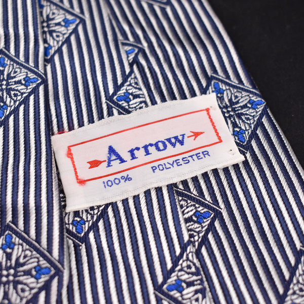 1970s Stripes & Squares Silver Clip On Tie