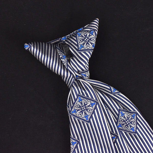 1970s Stripes & Squares Silver Clip On Tie