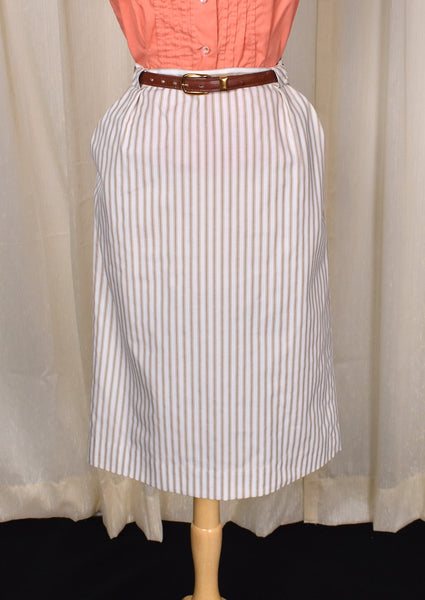 1960s Tan & White Striped Pencil Skirt