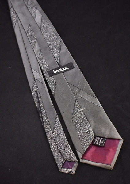 1990s Shiny Gray Geometric Tie