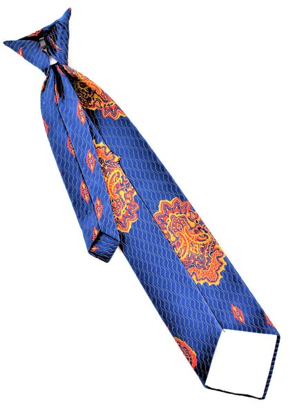 1970s Blue Quilted Design Clip On Tie