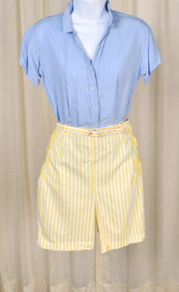 1950s Yellow Striped Seersucker Shorts w Belt
