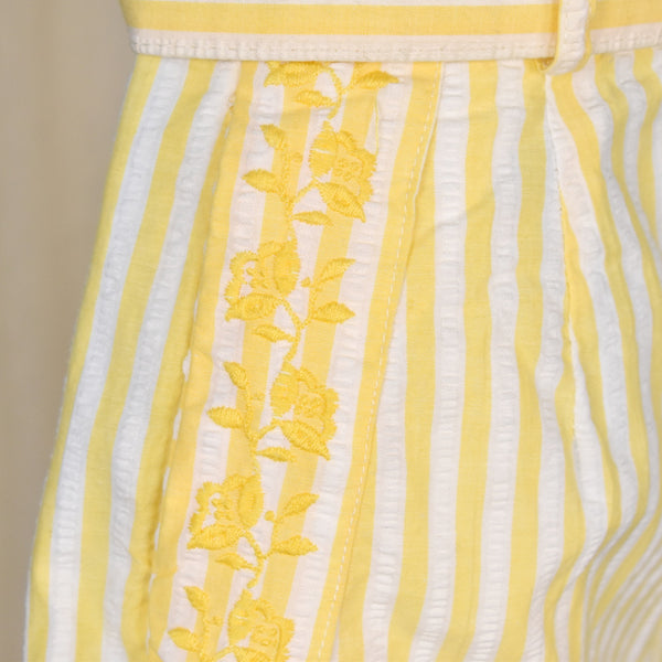 1950s Yellow Striped Seersucker Shorts w Belt