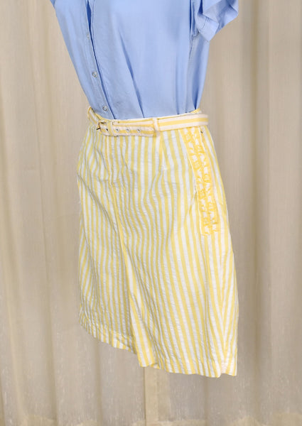 1950s Yellow Striped Seersucker Shorts w Belt