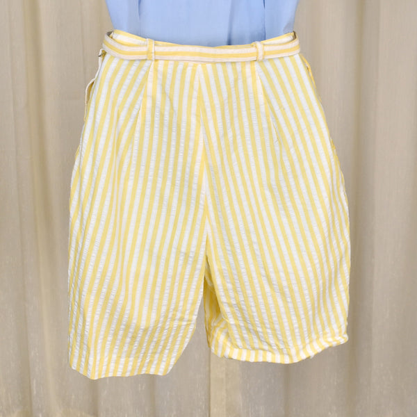 1950s Yellow Striped Seersucker Shorts w Belt
