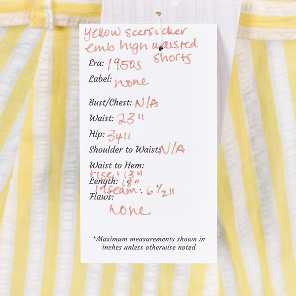 1950s Yellow Striped Seersucker Shorts w Belt