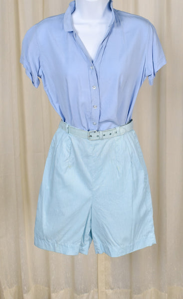 1960s Sky Blue Striped Shorts w Belt