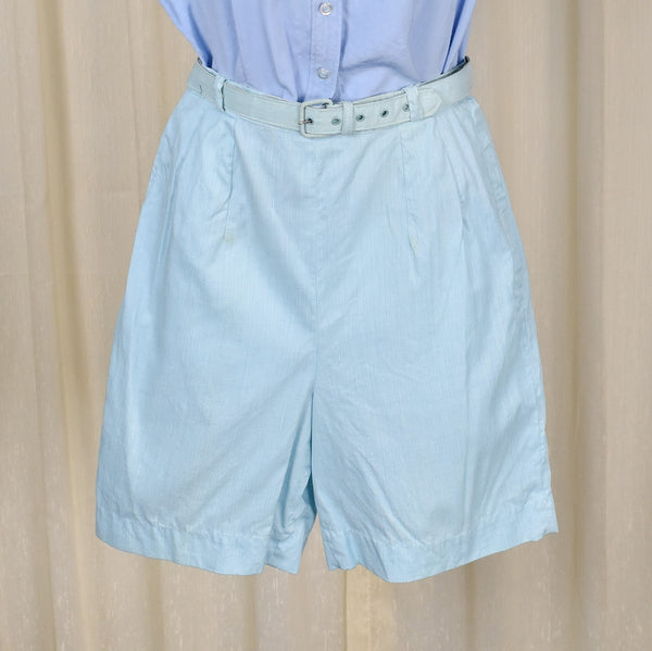 1960s Sky Blue Striped Shorts w Belt