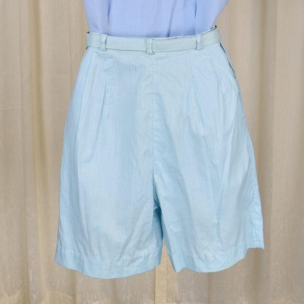 1960s Sky Blue Striped Shorts w Belt