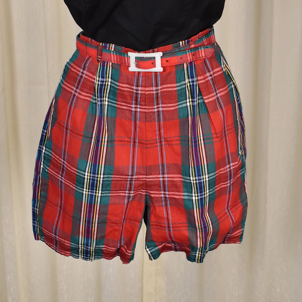 1950s Red Plaid High Waisted Shorts w Belt