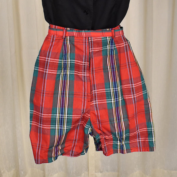 1950s Red Plaid High Waisted Shorts w Belt