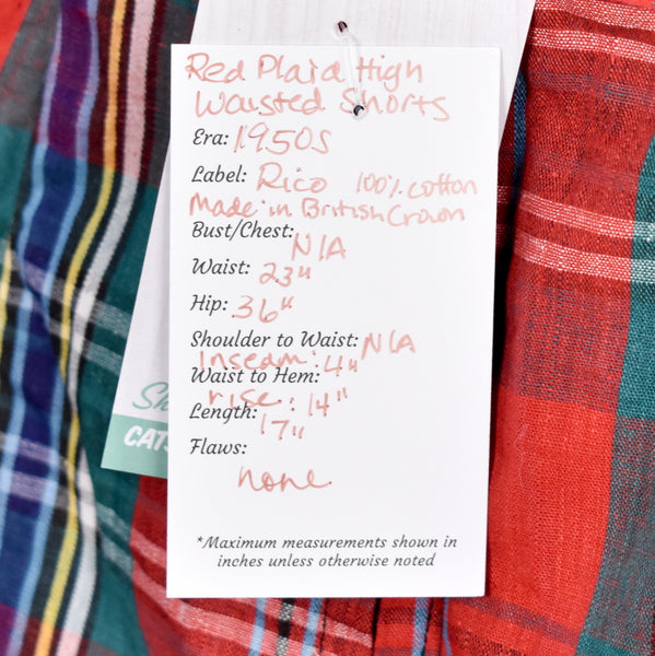 1950s Red Plaid High Waisted Shorts w Belt