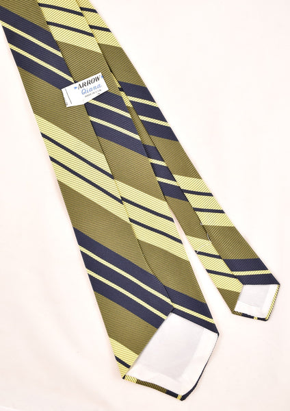 1940s Style Lime Olive & Navy Striped Tie
