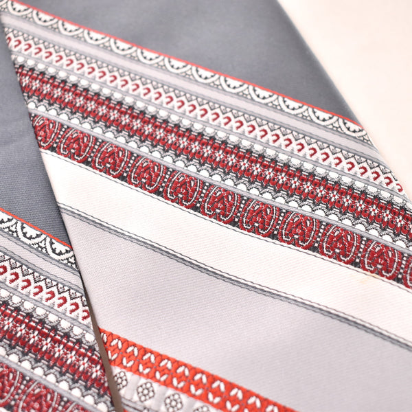 1940s Style Gray & Red Striped Lace Tie