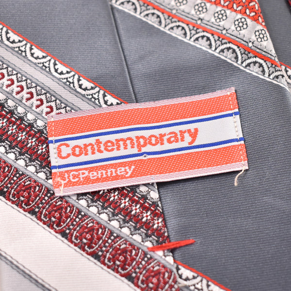 1940s Style Gray & Red Striped Lace Tie