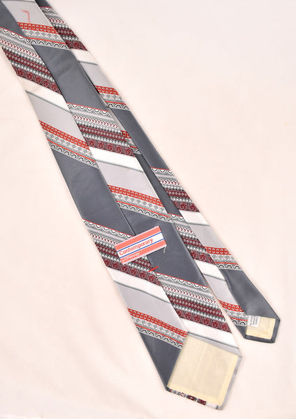 1940s Style Gray & Red Striped Lace Tie
