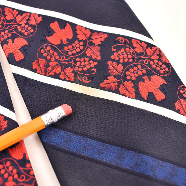 1940s Style Grapes & Doves Striped Tie