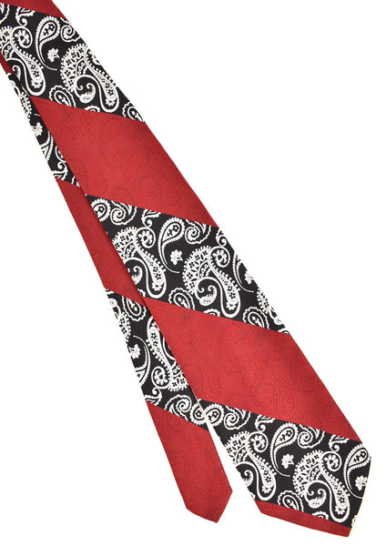 1940s Style Tall Red & Black Paisley Striped Tie