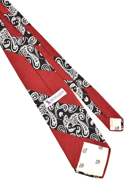 1940s Style Tall Red & Black Paisley Striped Tie