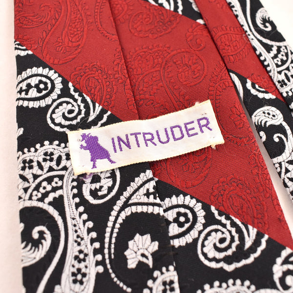 1940s Style Tall Red & Black Paisley Striped Tie