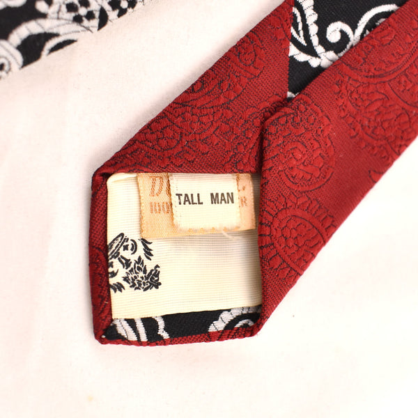 1940s Style Tall Red & Black Paisley Striped Tie