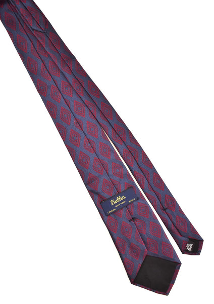 1990s Navy Red Diamond Silk Tie