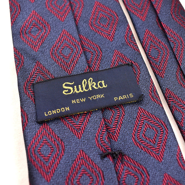 1990s Navy Red Diamond Silk Tie
