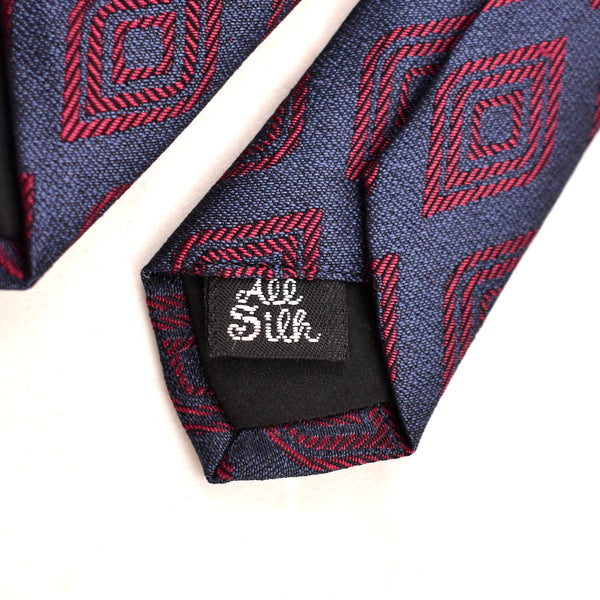 1990s Navy Red Diamond Silk Tie