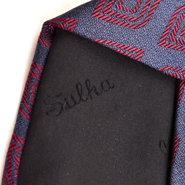 1990s Navy Red Diamond Silk Tie