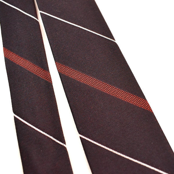 NOS 1960s Shiny Red Burgundy White Stripe Tie