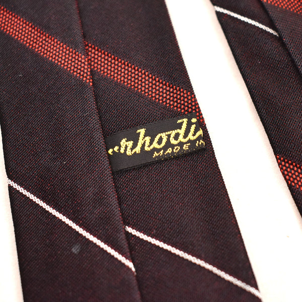 NOS 1960s Shiny Red Burgundy White Stripe Tie