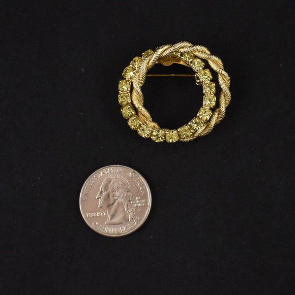 Linking Wreath Circle Lime Rhinestone Brooch
